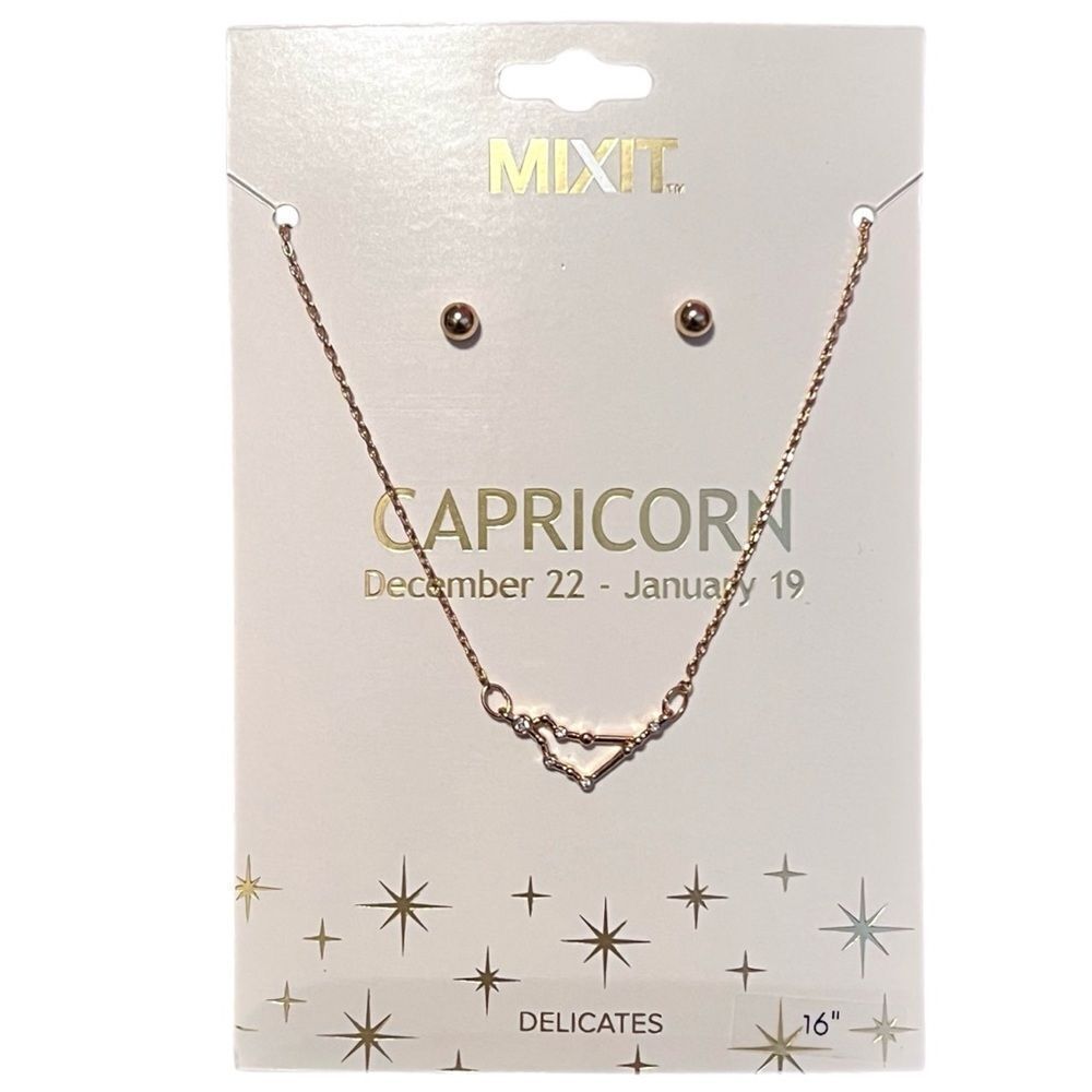 Mixit Gold Capricorn Necklace and Earring Set